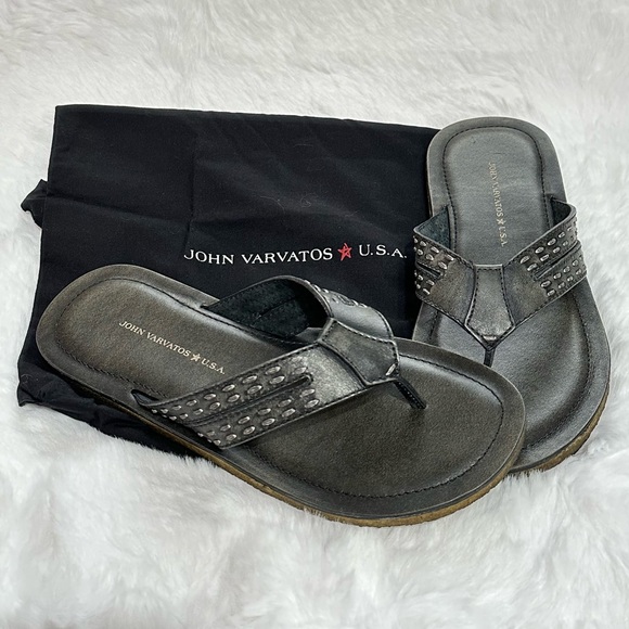John Varvatos Thong Sandals Star USA Tobago Stitched Leather Slip Ons Slides Box - Picture 15 of 15